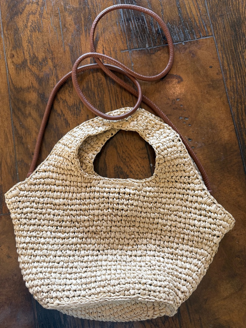 J. Crew Natural Woven Straw Tote with Brown Strap